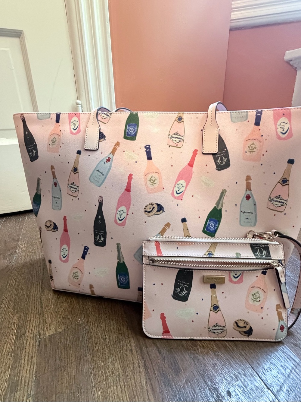 kate spade Pink Champagne Bottle Print Tote - Picture 2 of 6
